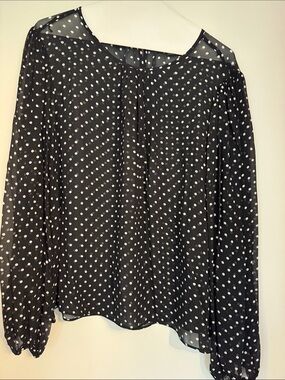 J. Crew Sheer Black Polka Dot Long-Sleeve Blouse - with detachable scarf tie